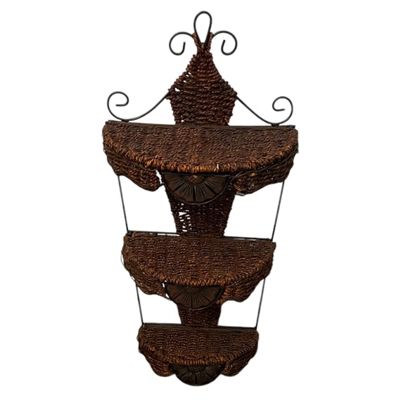 Vintage Hand Crafted Woven Three Tiered Wall Etagere - Picture 3 of 10